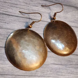 Hammered Copper Disc Earrings, 33mm Circle Earrings, 1.3 Inch Round Dangle Earrings