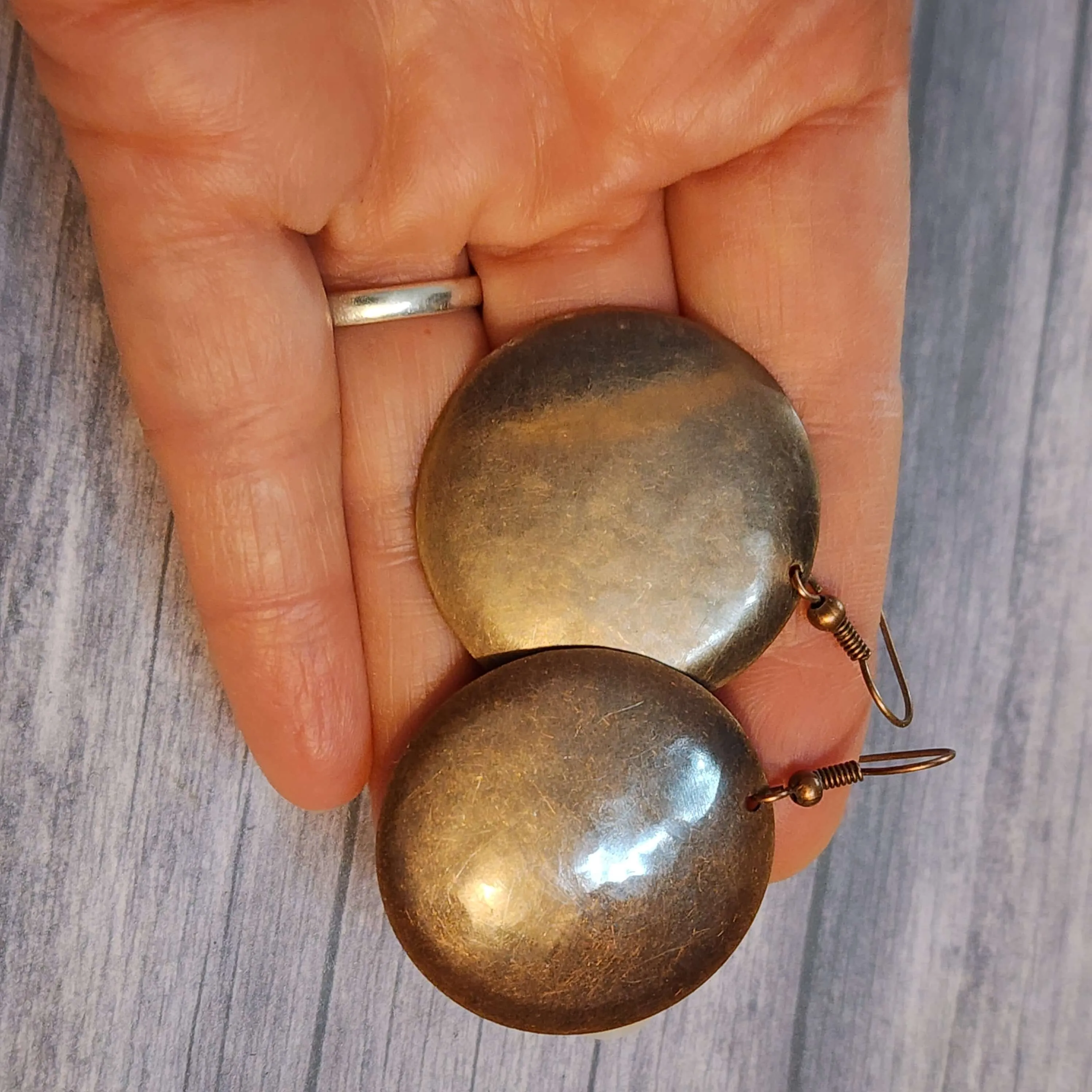 Hammered Copper Disc Earrings, 33mm Circle Earrings, 1.3 Inch Round Dangle Earrings