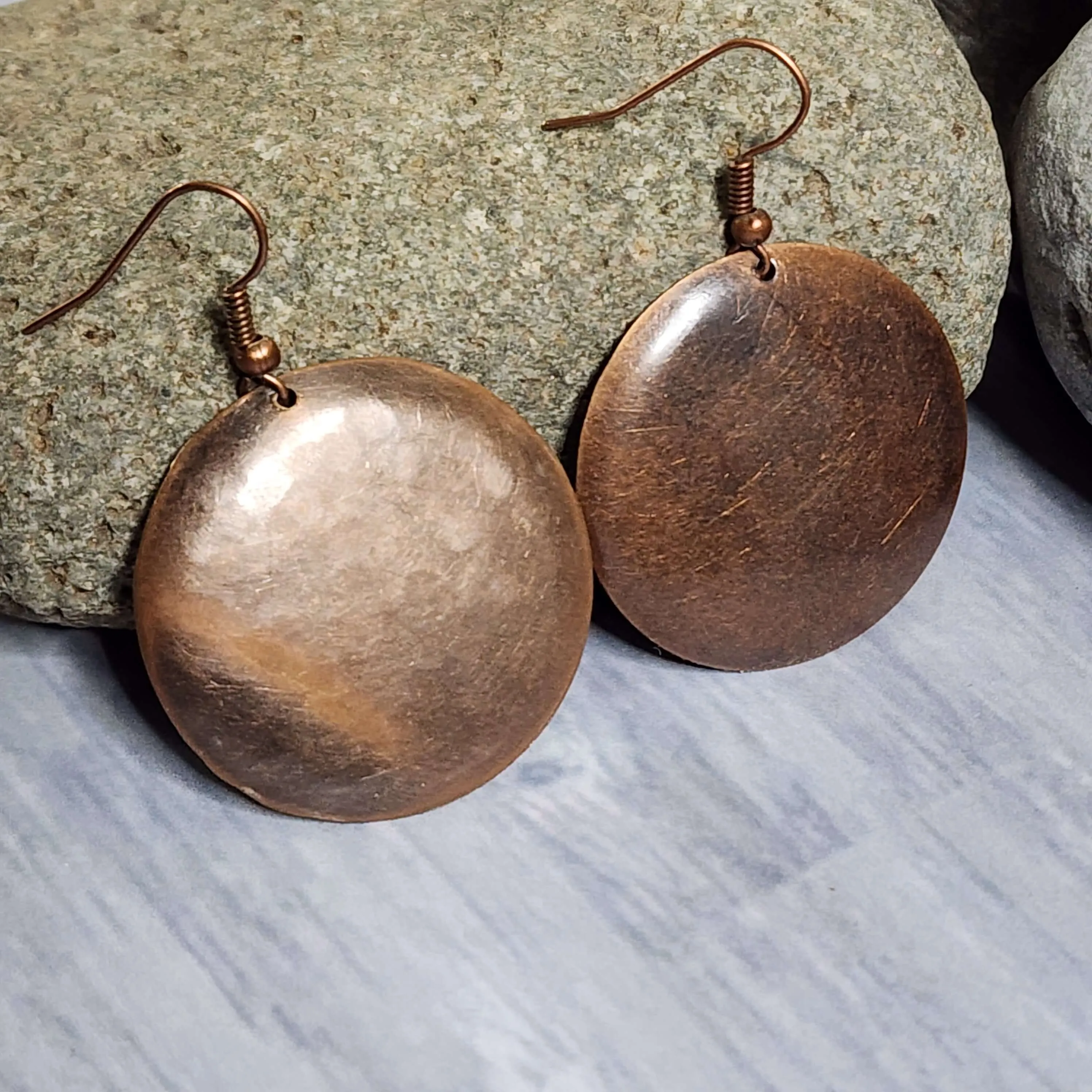 Hammered Copper Disc Earrings, 33mm Circle Earrings, 1.3 Inch Round Dangle Earrings