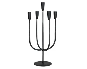 Hand-forged modern black iron candelabra