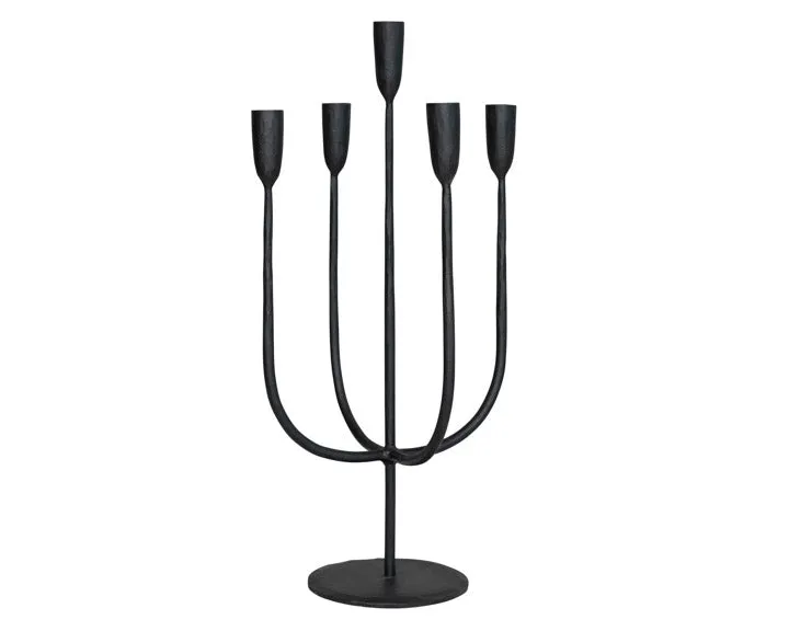 Hand-forged modern black iron candelabra