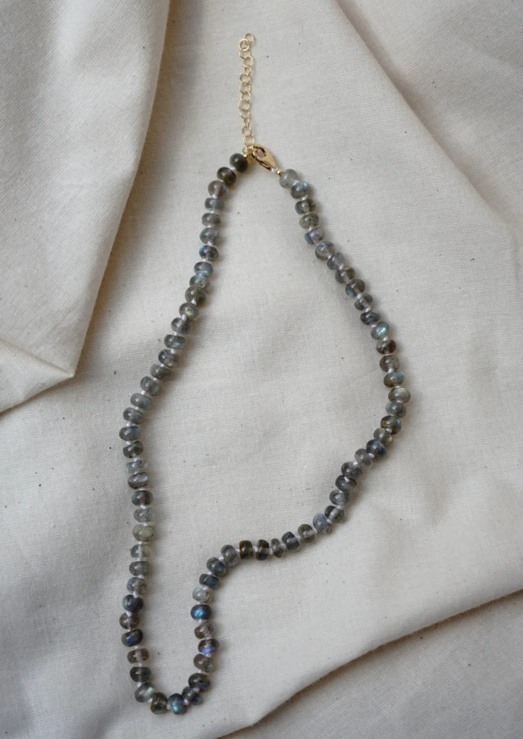 Hand Knotted Labrodite Rondelles Necklace