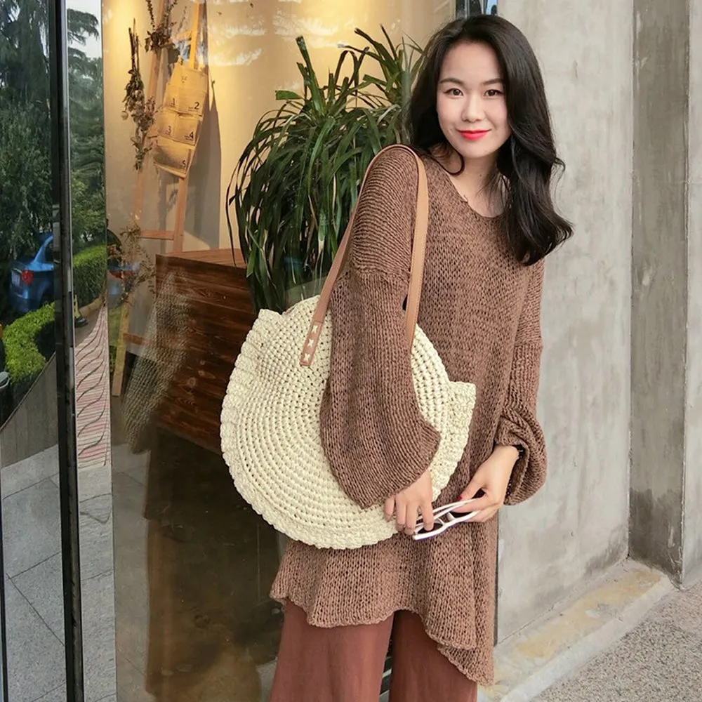 Hand Woven Braided Pattern Rattan Women’s Bucket Bag