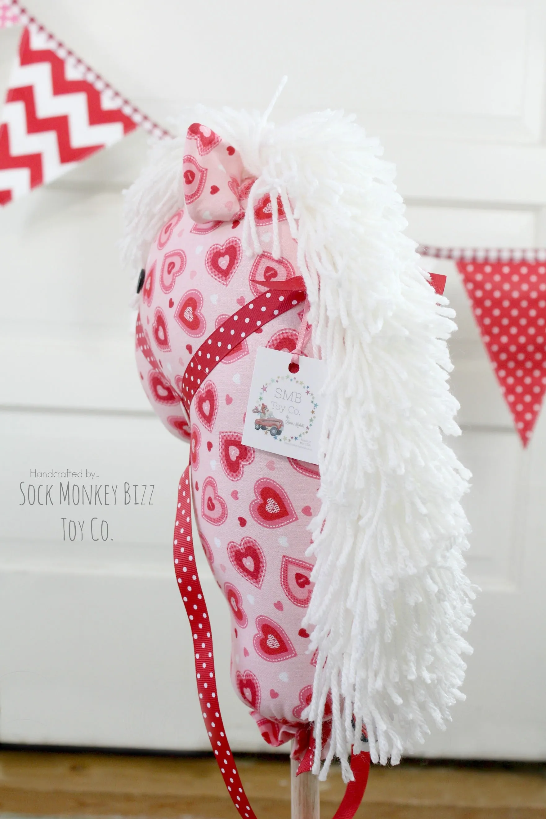 Handcrafted Child's Valentine Toy Stick Horse