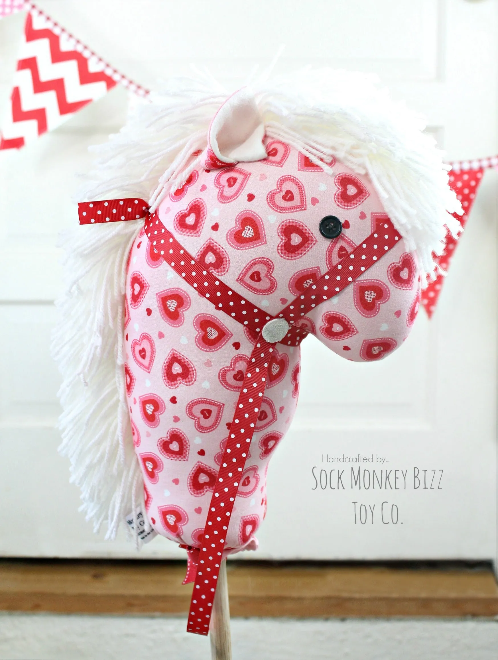 Handcrafted Child's Valentine Toy Stick Horse