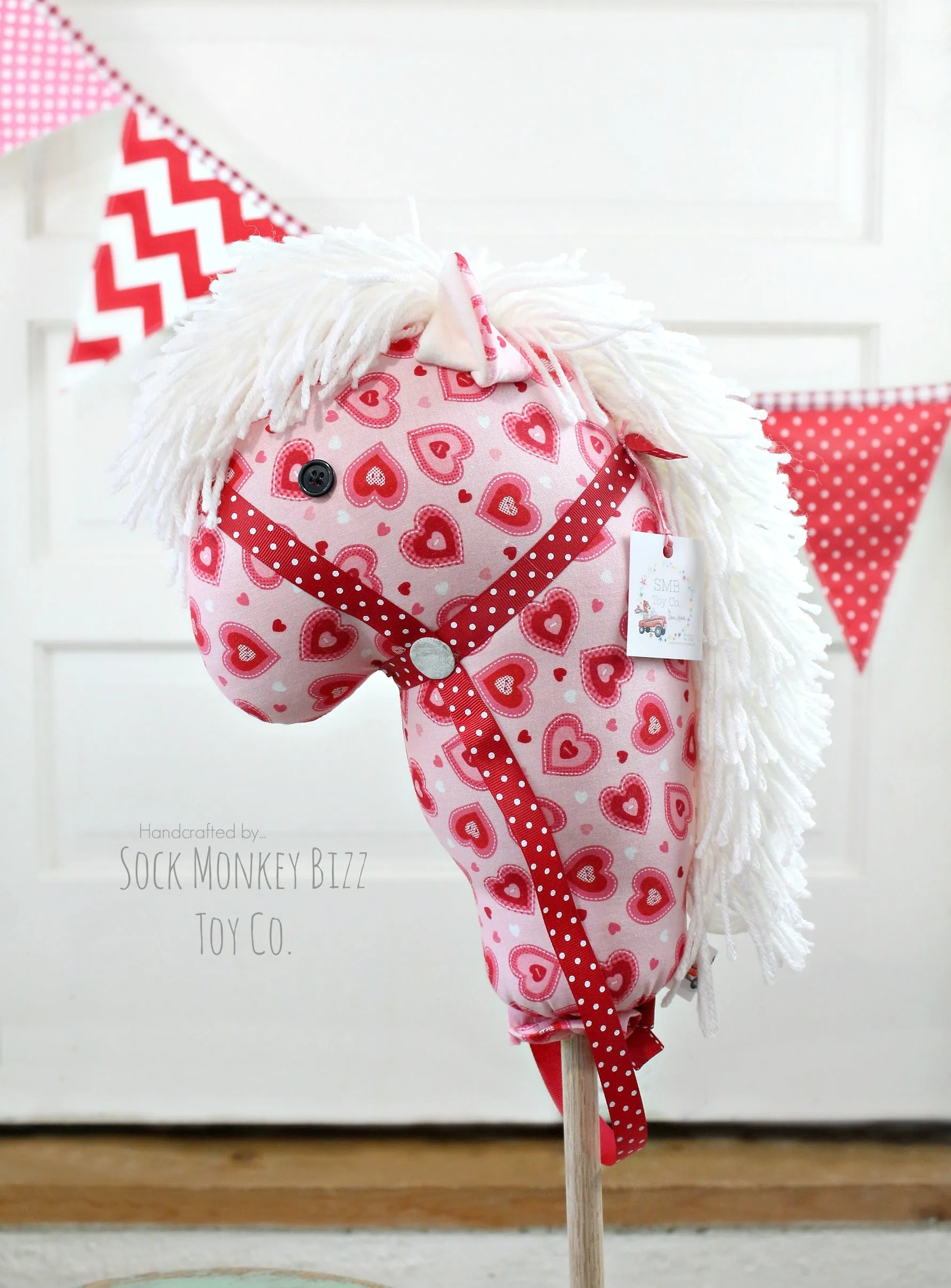 Handcrafted Child's Valentine Toy Stick Horse