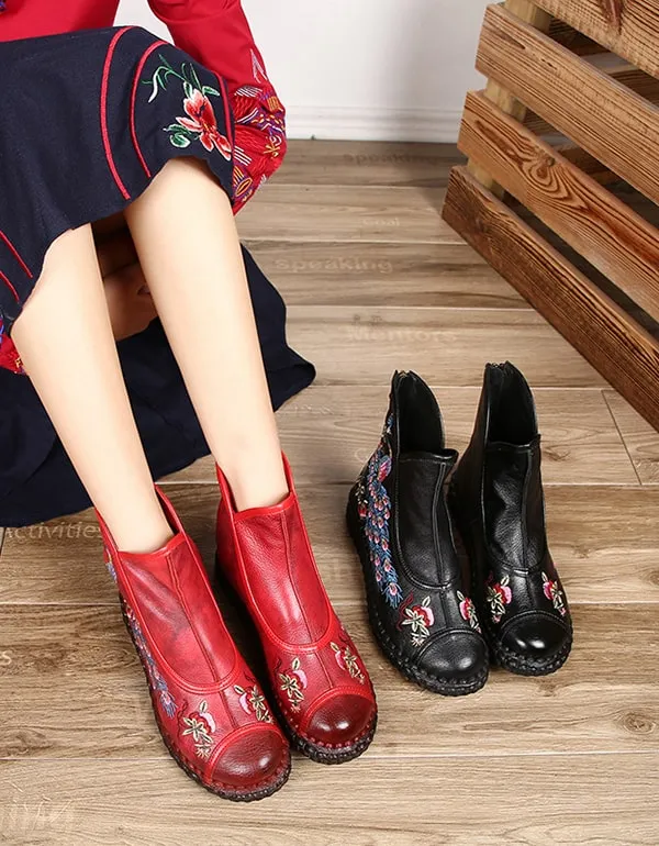 Handmade Leather Ethnic Style Embroidery Boots