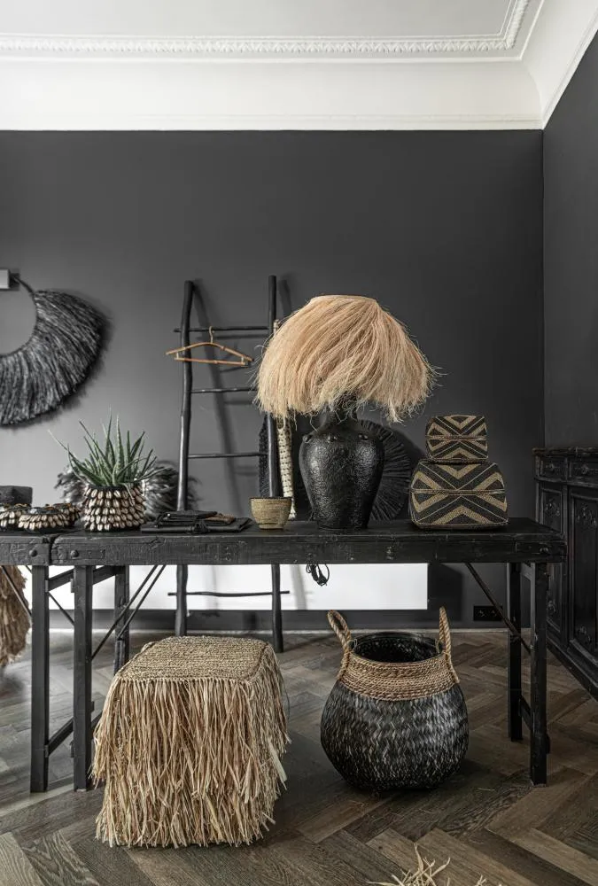Handwoven Boho Basket by Bizar Bazar - Natural Black I Boho Decor I SPAFAIR