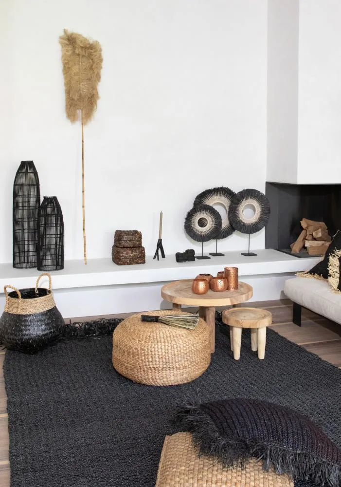 Handwoven Boho Basket by Bizar Bazar - Natural Black I Boho Decor I SPAFAIR