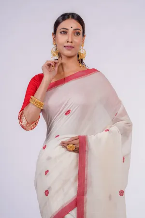 Handwoven Off-White Cotton Saree