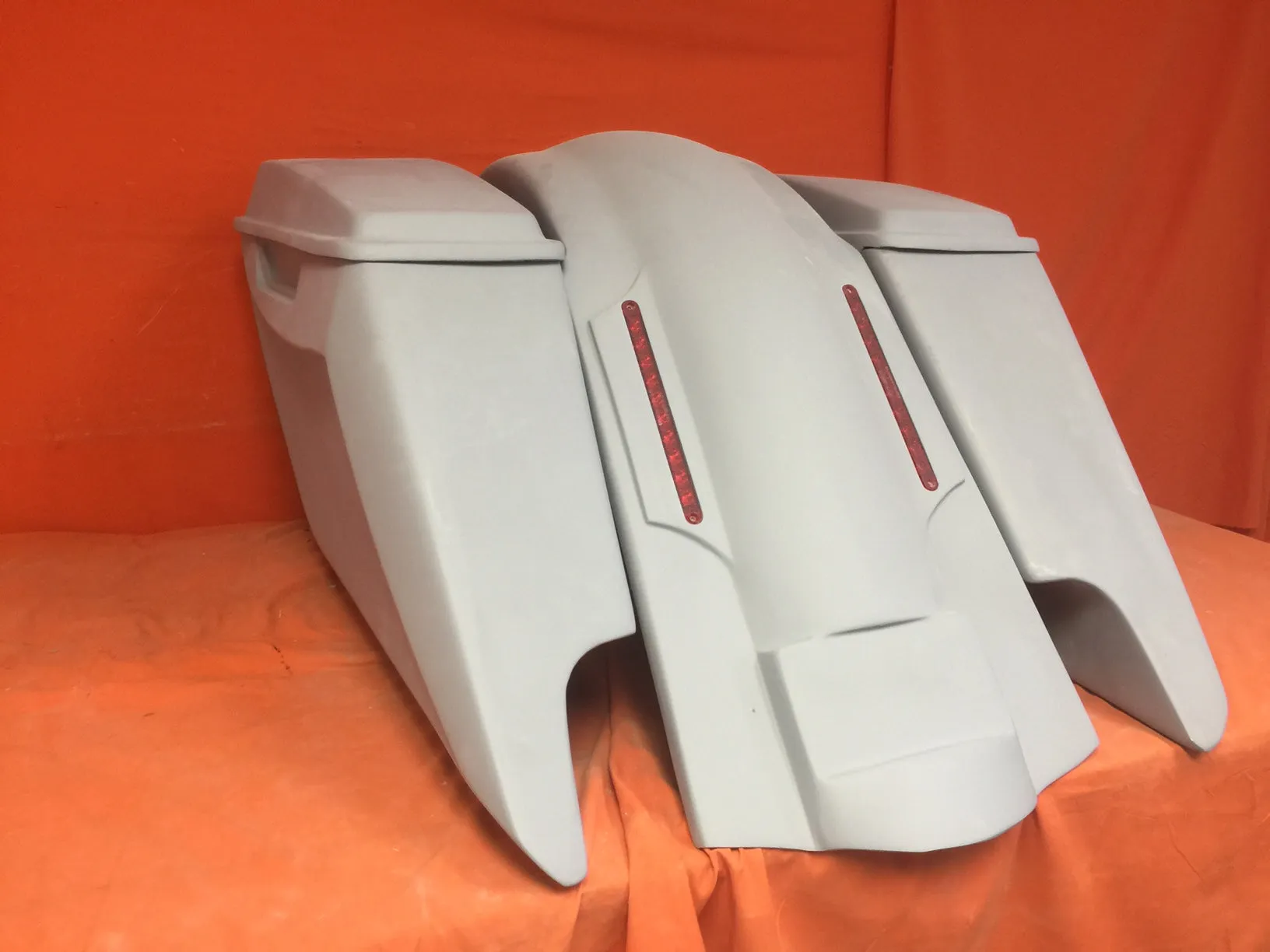 Harley Davidson 2014 - 2023  5" Fifty Five Extended Stretched Saddlebag LED Fender Kit Dual Cut Outs and Standard Lids