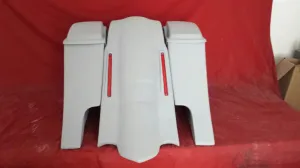Harley Davidson 6" Extended Stretched Out & Down Saddlebags with Dual Cut Outs, Standard Lids & Custom LED Lights Fender