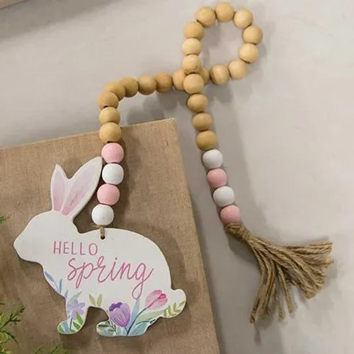 Hello Spring Wooden Bead Garland with Bunny