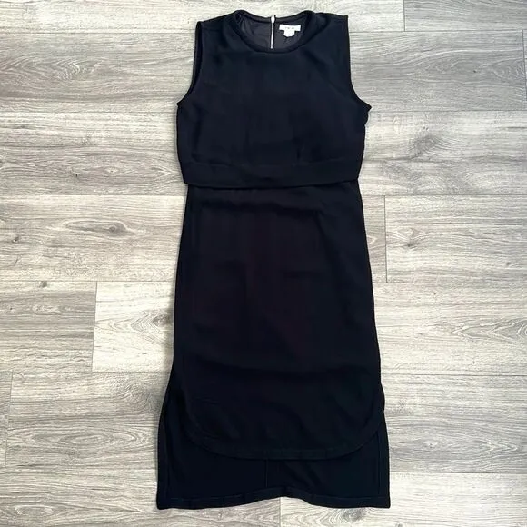 Helmut Lang Blaze Layered Dress Size 4 Black Hi-Low Hem Minimalist Workwear 90s
