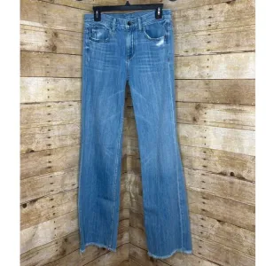 HELMUT LANG MID-RISE RAW HEM DISTRESSED MINIMALIST FLARE LEG CASUAL JEANS SZ. 26