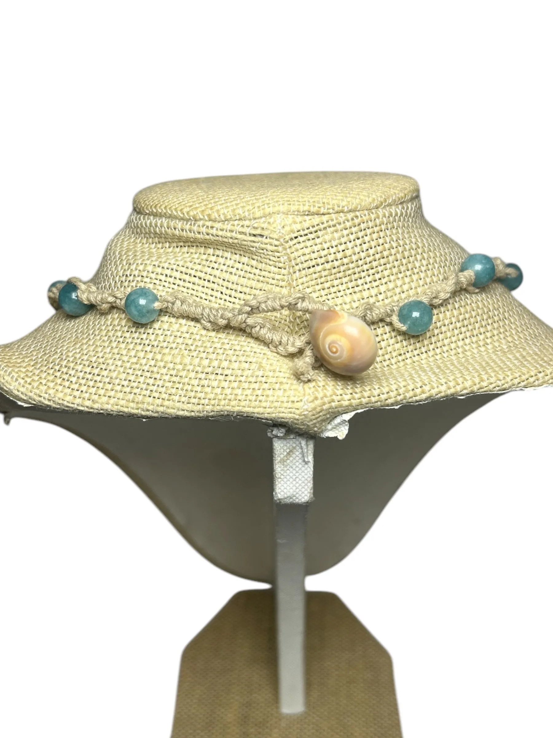 Hemp Macrame Necklace: Cowrie Shell Stones Pearls