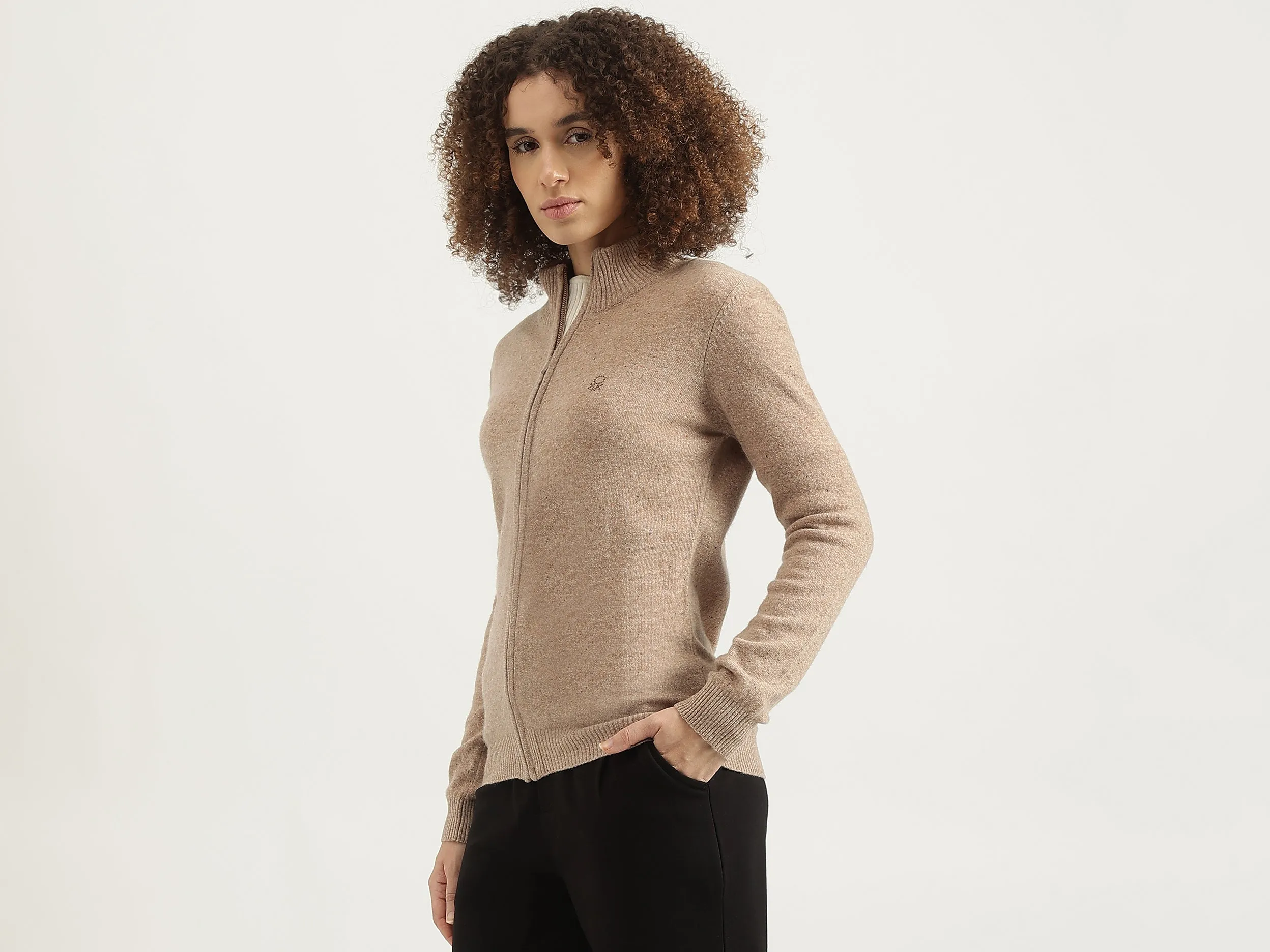 High Neck Solid Cardigan Sweater