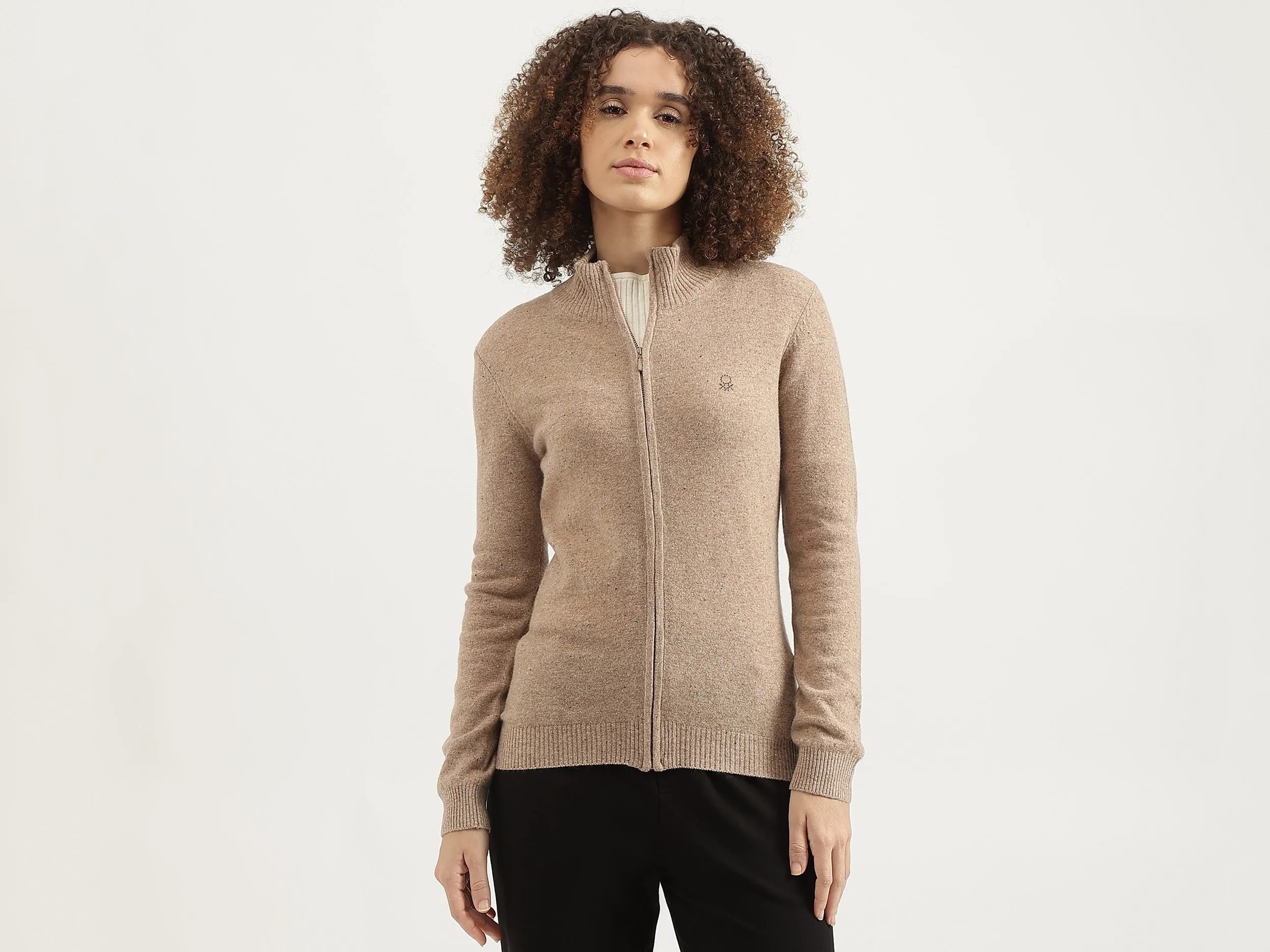 High Neck Solid Cardigan Sweater