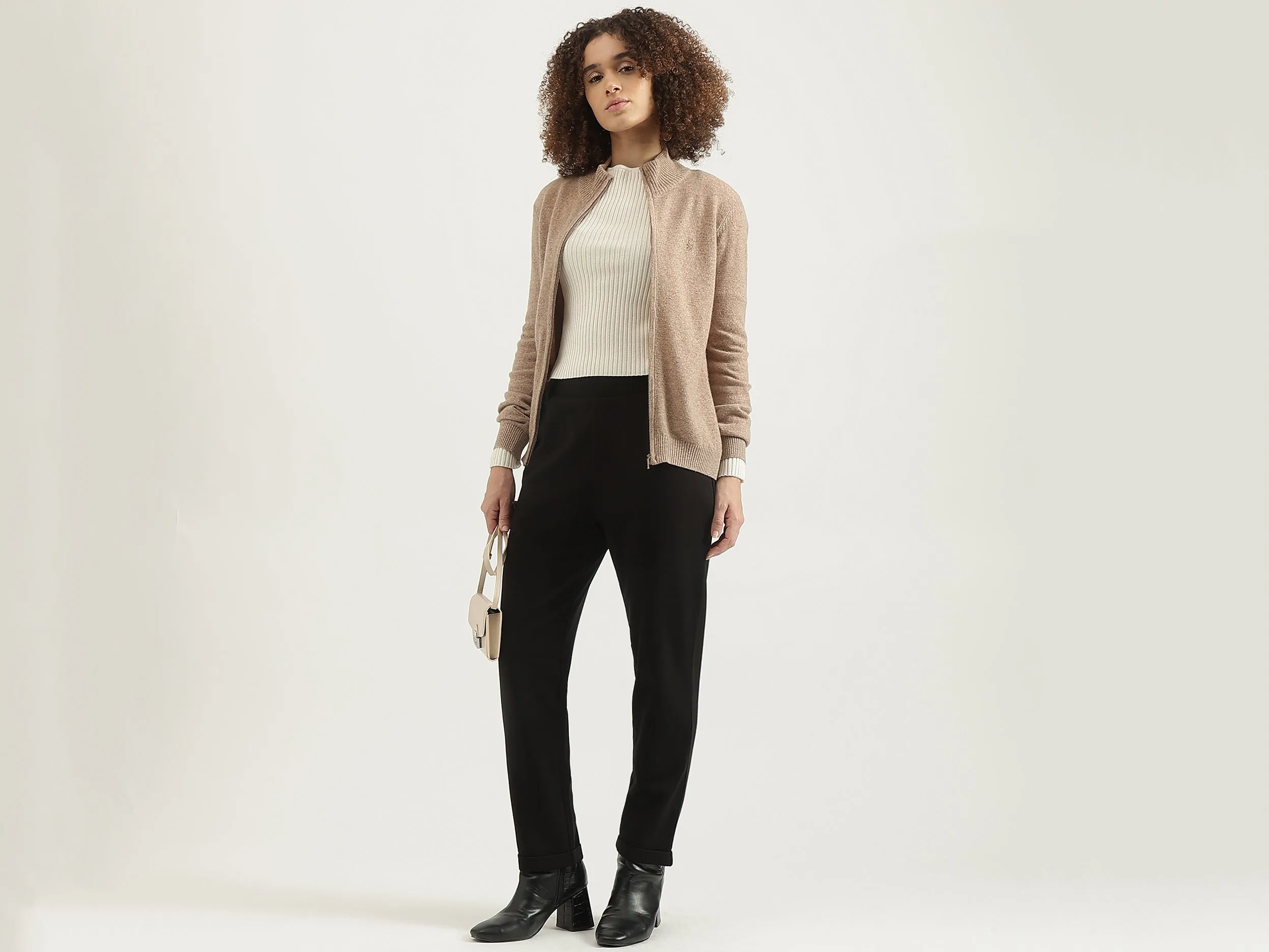 High Neck Solid Cardigan Sweater