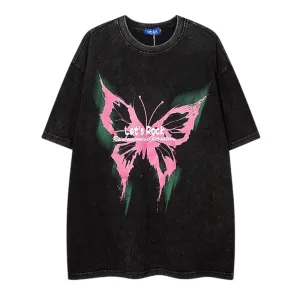 High Street Butterfly Print Washed T-shirt