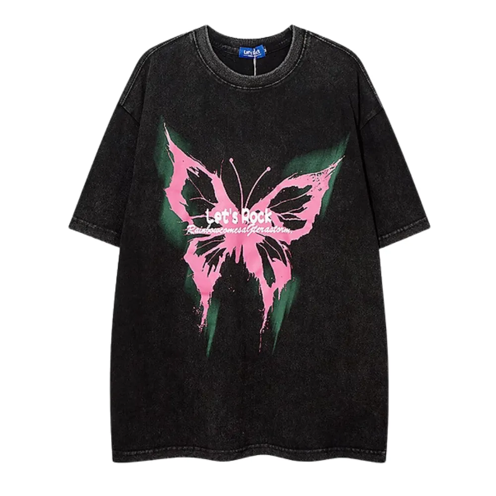 High Street Butterfly Print Washed T-shirt