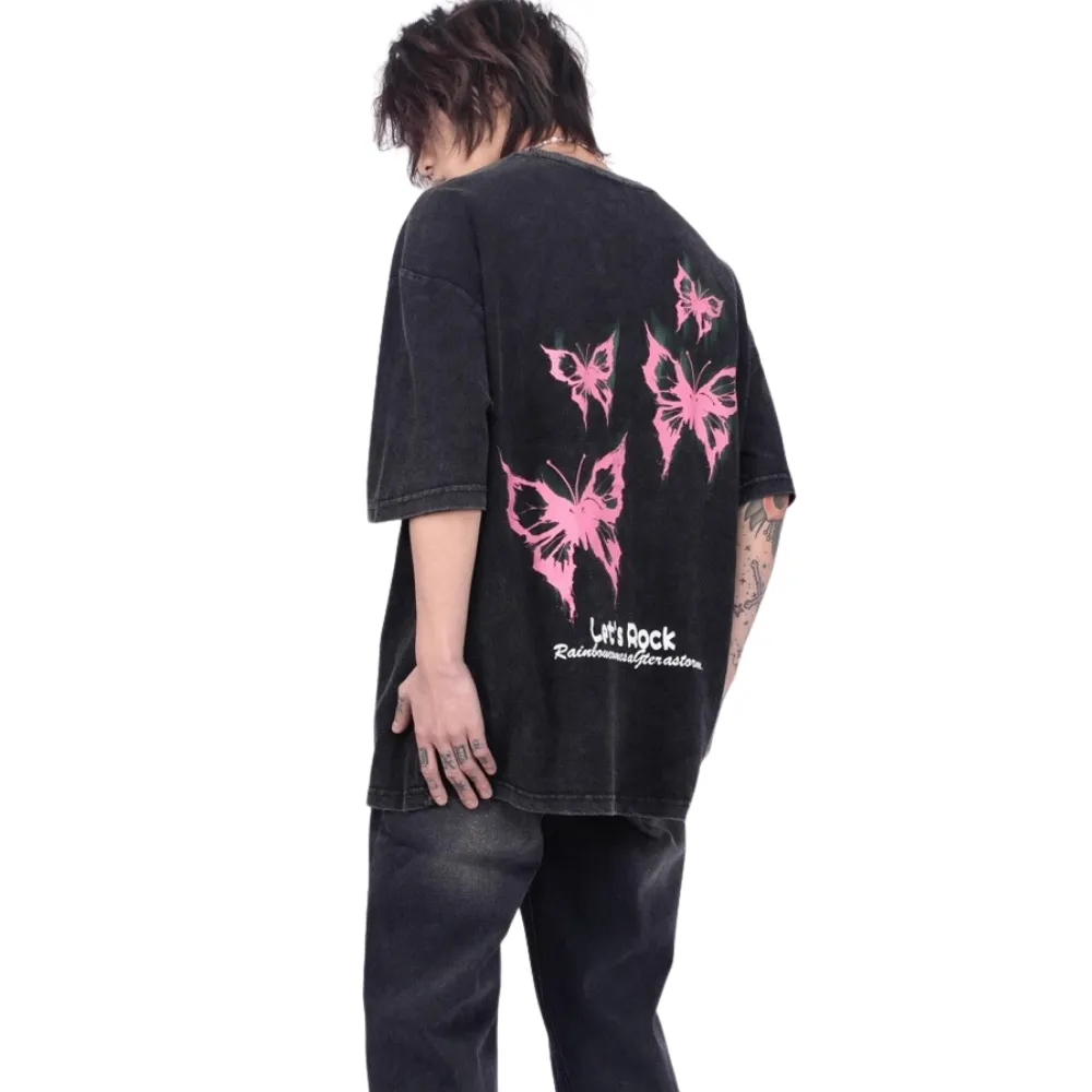 High Street Butterfly Print Washed T-shirt