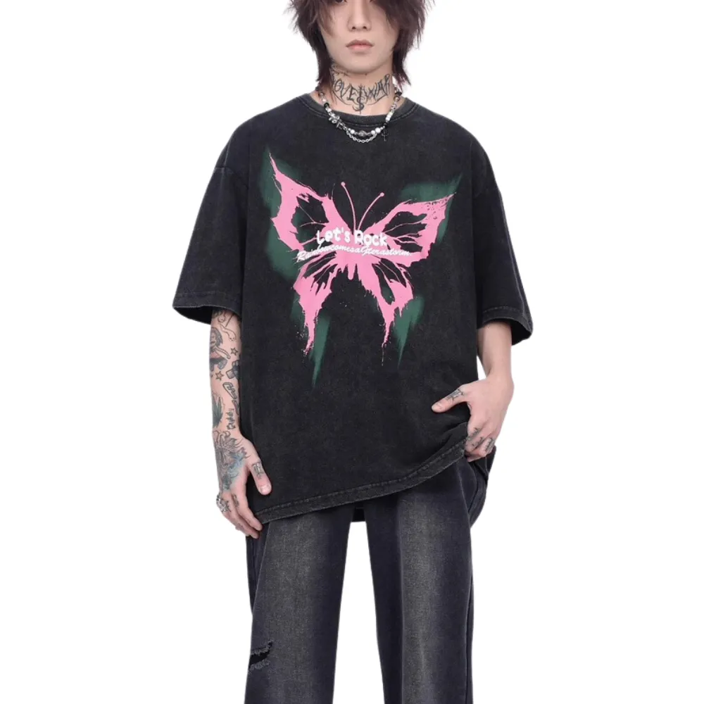 High Street Butterfly Print Washed T-shirt