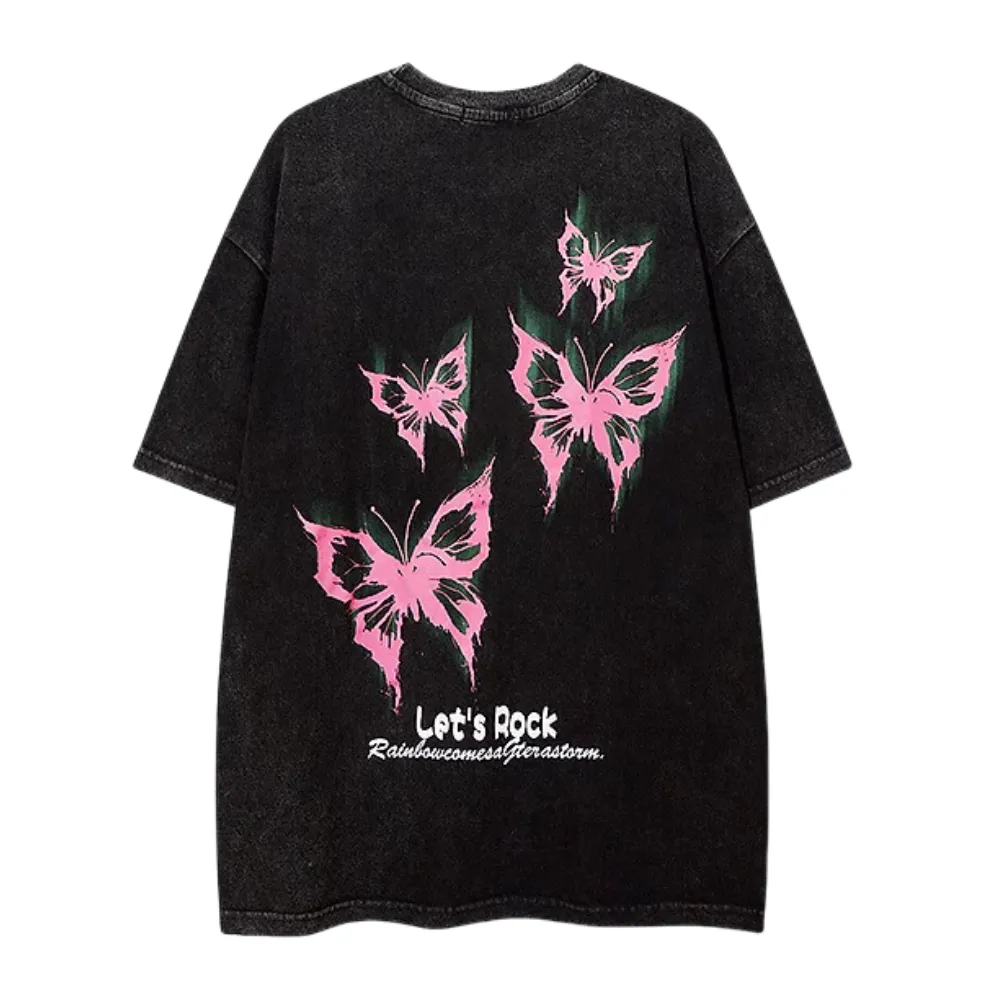 High Street Butterfly Print Washed T-shirt