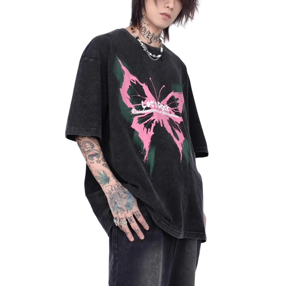 High Street Butterfly Print Washed T-shirt