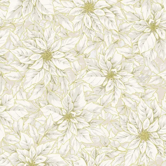 Hoffman Fabrics Holiday Elegance Natural Gold Poinsettia Cotton Fabric V7172-20G-Natural-Gold