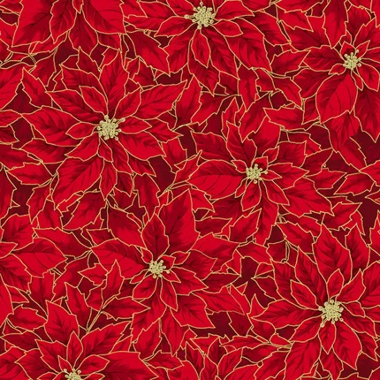Hoffman Fabrics Holiday Elegance Scarlet Gold Poinsettia Cotton Fabric V7172-78G-Scarlet-Gold