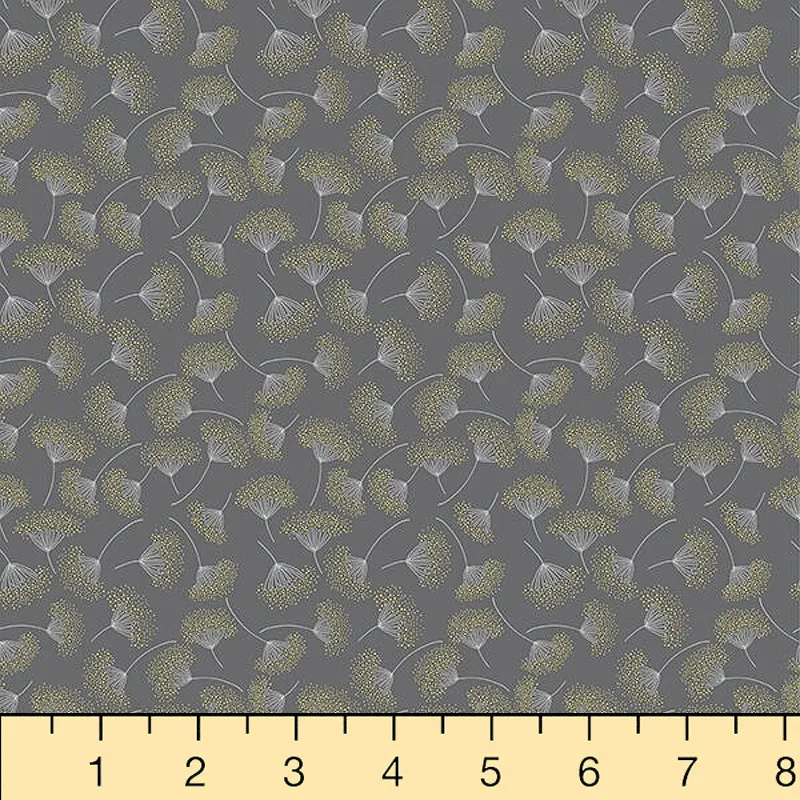 Hoffman Fabrics Sparkle and Fade Dandelion Cotton Fabric Q4467-55M-Charcoal-Metallic