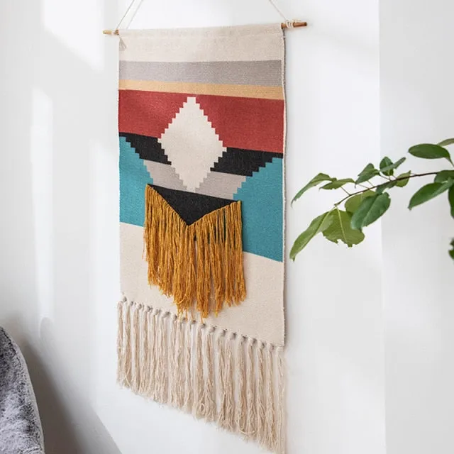 Home Boho Decor Macrame  Cotton Tassel Handmade Woven Wall Hanging Tapestry geometric canvas wall Art background cloth tapestry