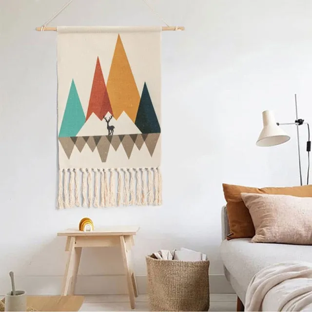 Home Boho Decor Macrame  Cotton Tassel Handmade Woven Wall Hanging Tapestry geometric canvas wall Art background cloth tapestry