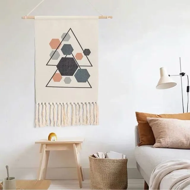 Home Boho Decor Macrame  Cotton Tassel Handmade Woven Wall Hanging Tapestry geometric canvas wall Art background cloth tapestry