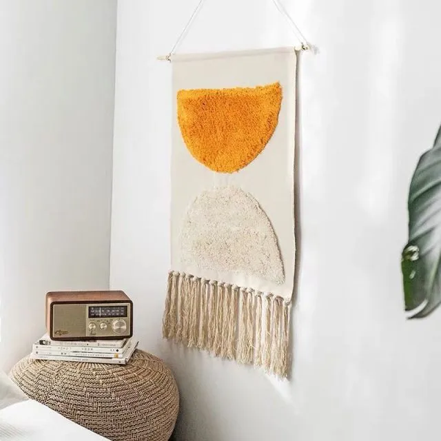 Home Boho Decor Macrame  Cotton Tassel Handmade Woven Wall Hanging Tapestry geometric canvas wall Art background cloth tapestry