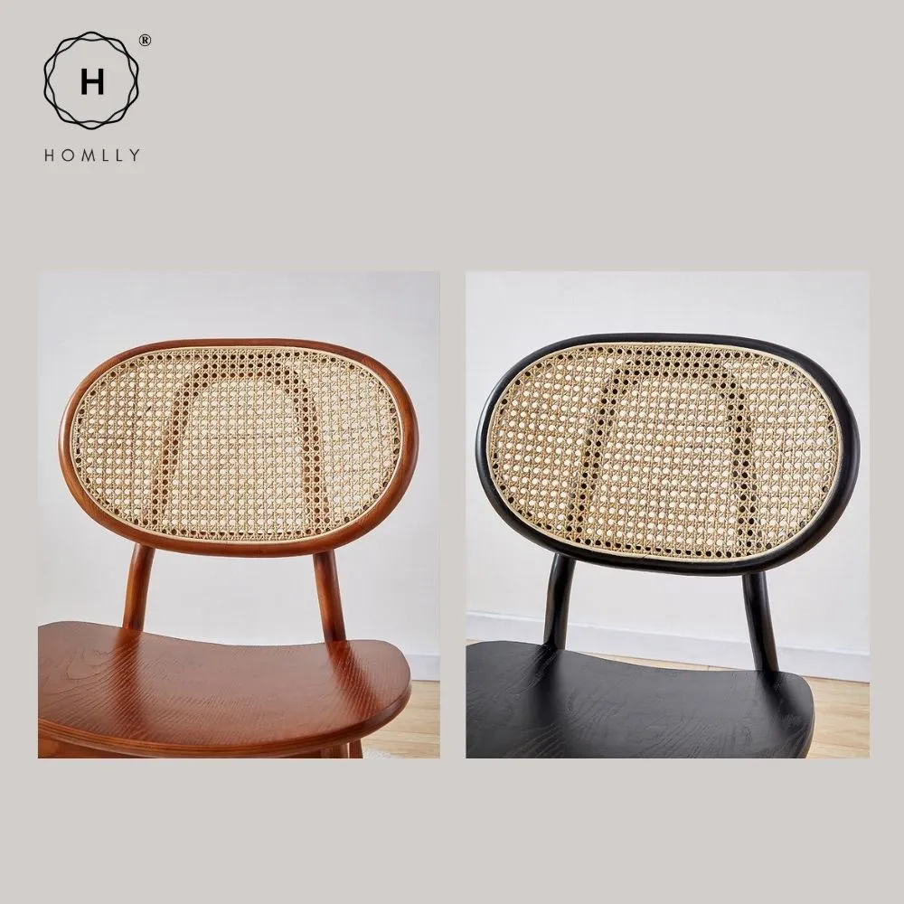 Homlly Ika Mid Century Wooden Rattan Cane Dining Chair