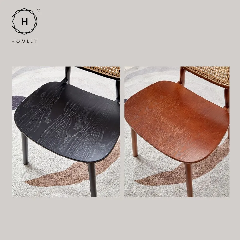 Homlly Ika Mid Century Wooden Rattan Cane Dining Chair