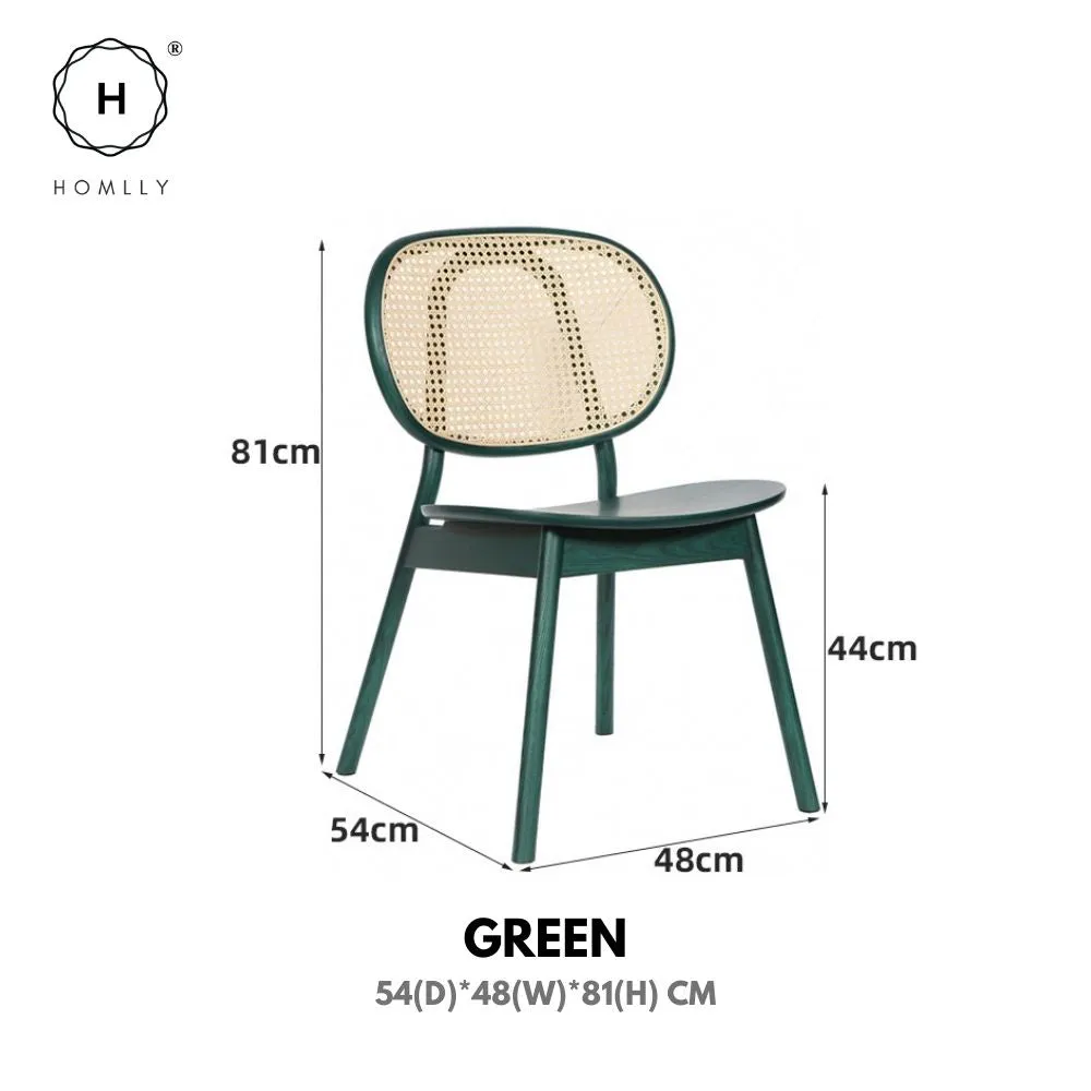 Homlly Ika Mid Century Wooden Rattan Cane Dining Chair