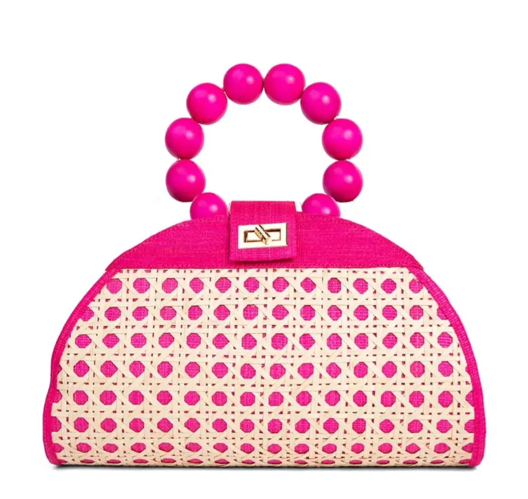 Hot Pink Woven Rattan Handbag Handcrafted