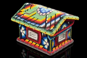 Huichol Beaded Folk Art Box Decorated With Eagle & Sacred Symbols