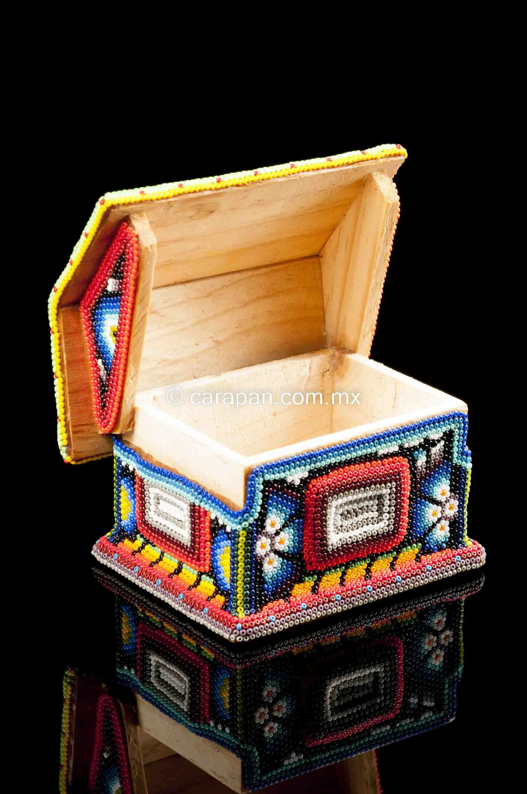 Huichol Beaded Folk Art Box Decorated With Eagle & Sacred Symbols
