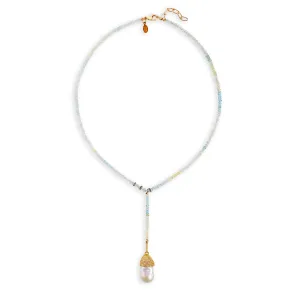 Ice Ombre Aquamarine Gold and Diamond Baroque Pearl Drop Necklace