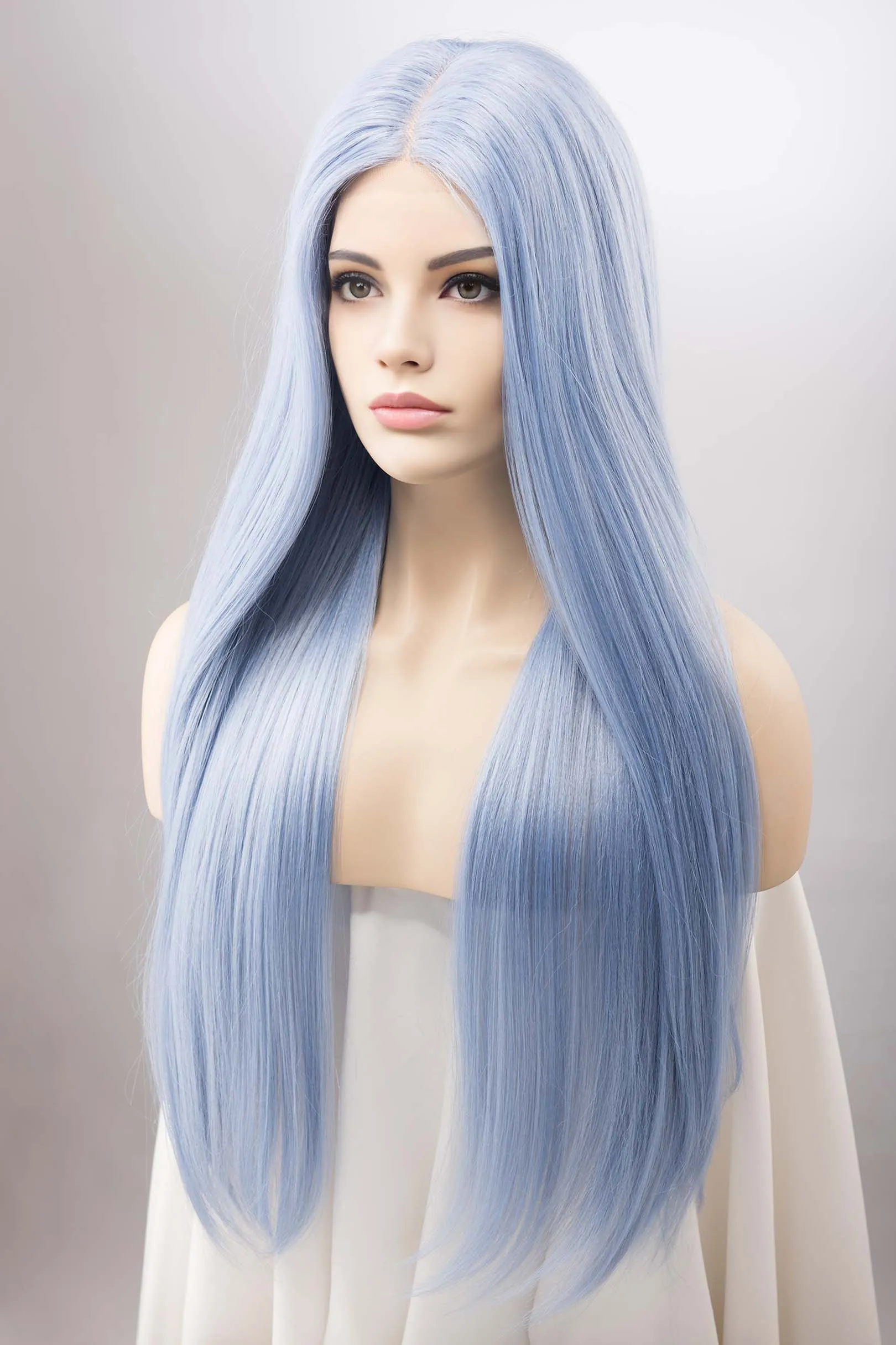 Icy Sky Blue Straight Lace Front Synthetic Wig Safaina