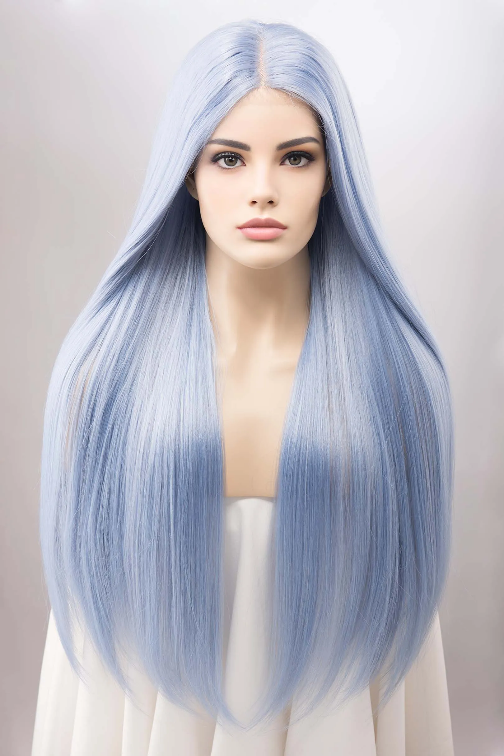 Icy Sky Blue Straight Lace Front Synthetic Wig Safaina