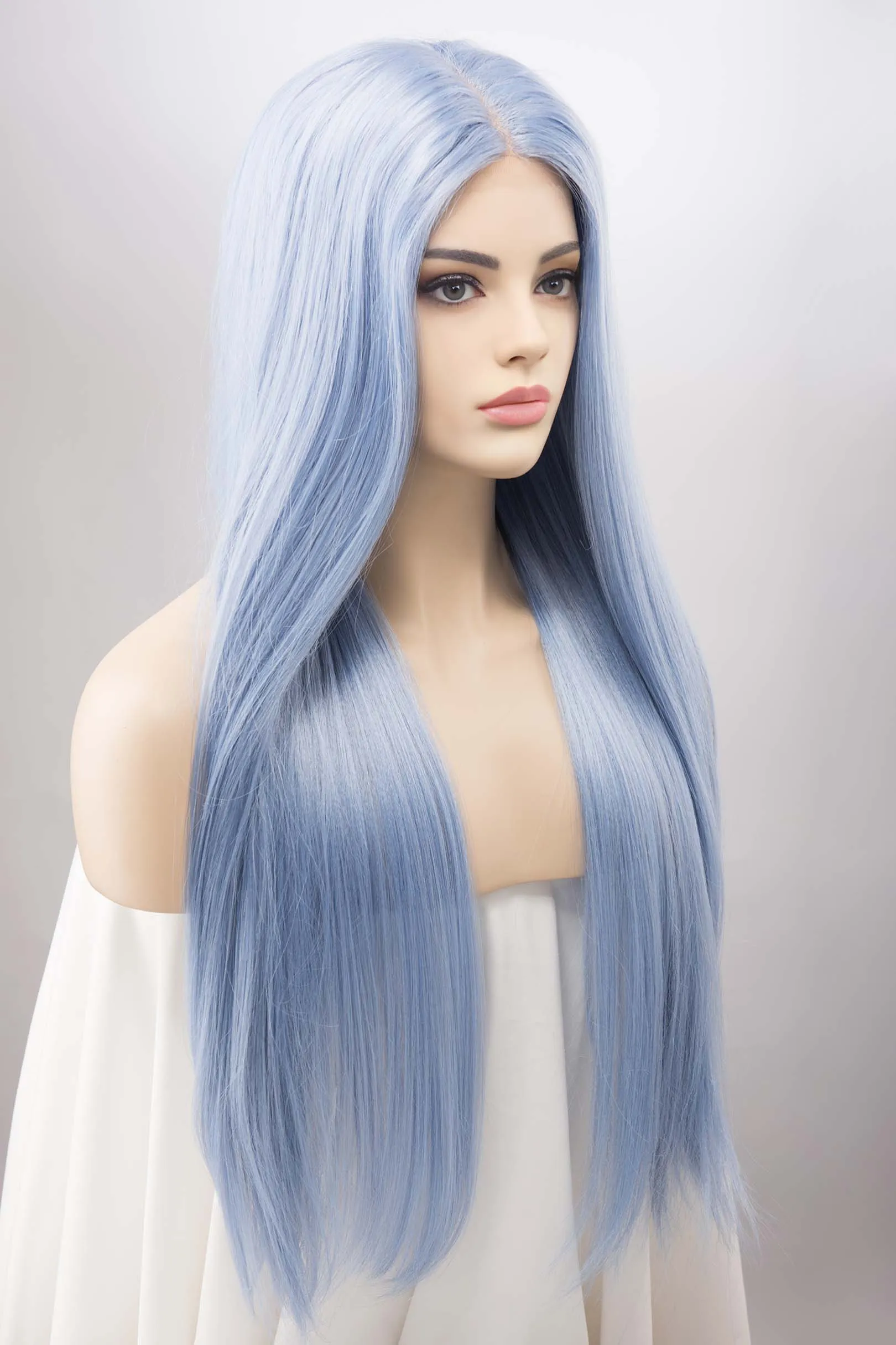 Icy Sky Blue Straight Lace Front Synthetic Wig Safaina