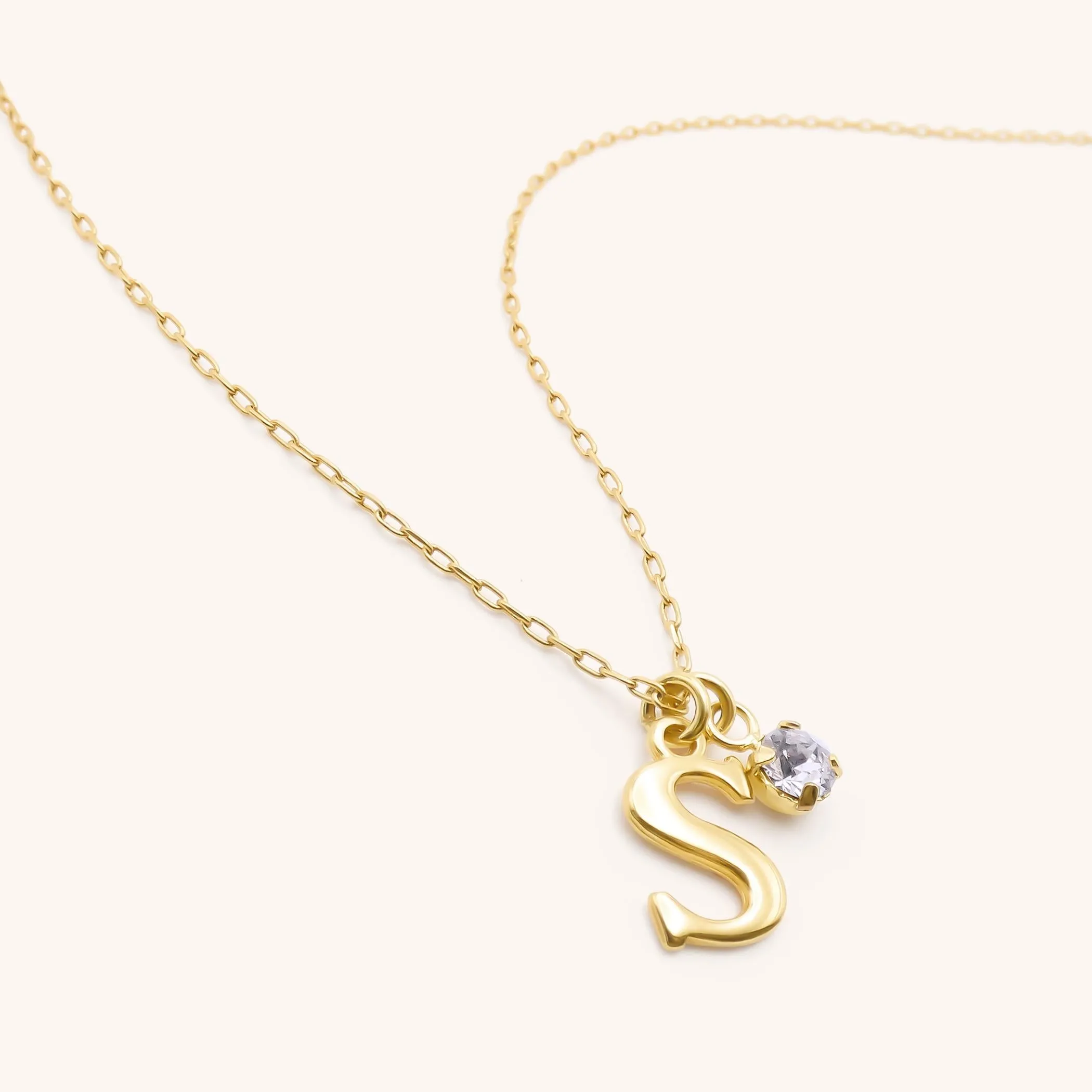 Initial and Birthstone Fine Chain Necklace, Gold