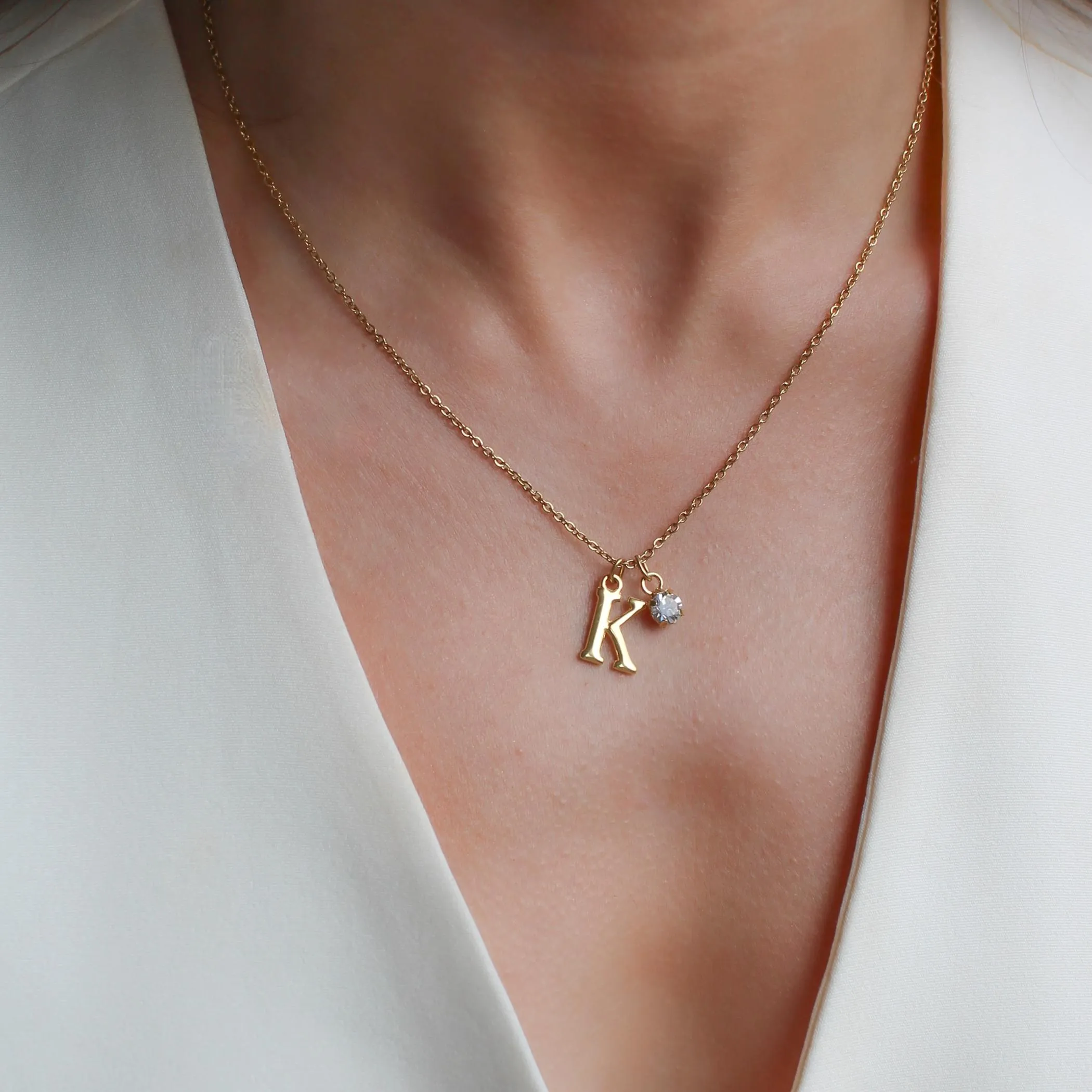 Initial and Birthstone Fine Chain Necklace, Gold