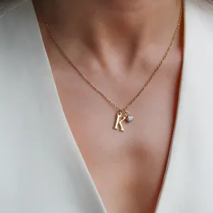 Initial and Birthstone Fine Chain Necklace, Gold