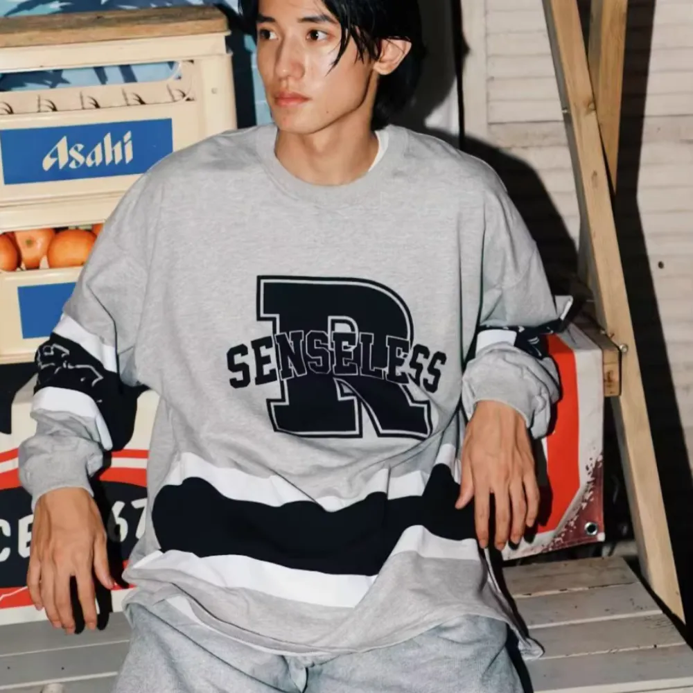 Japanese Street Letter R Splicing Sweatshirt